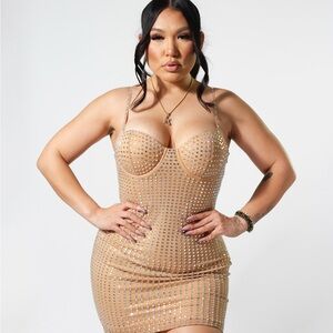 Studded Tan Bodycon Dress